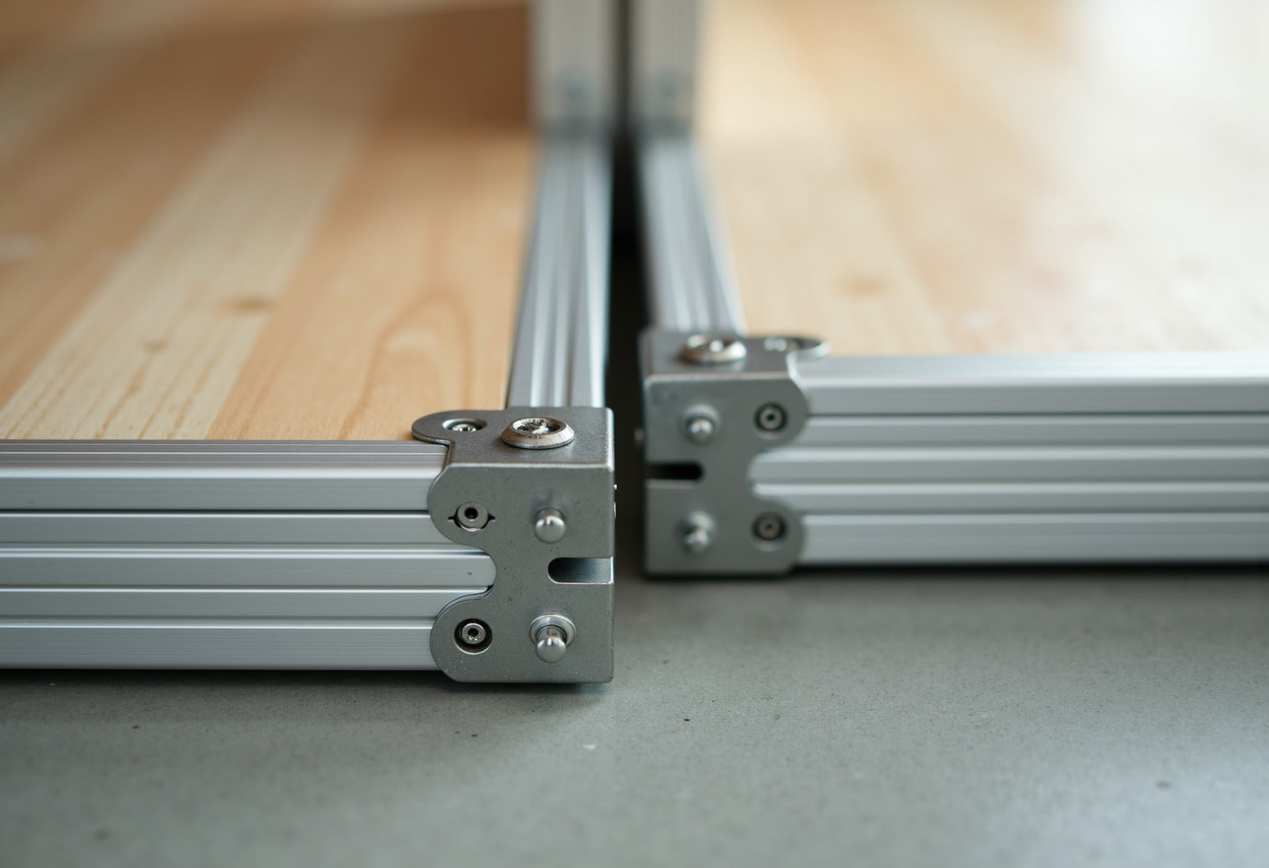 Corner joint detail on aluminum frame